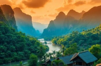 laos river mountain