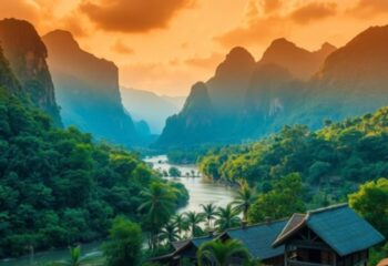 laos river mountain
