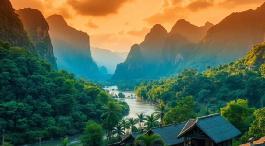 laos river mountain